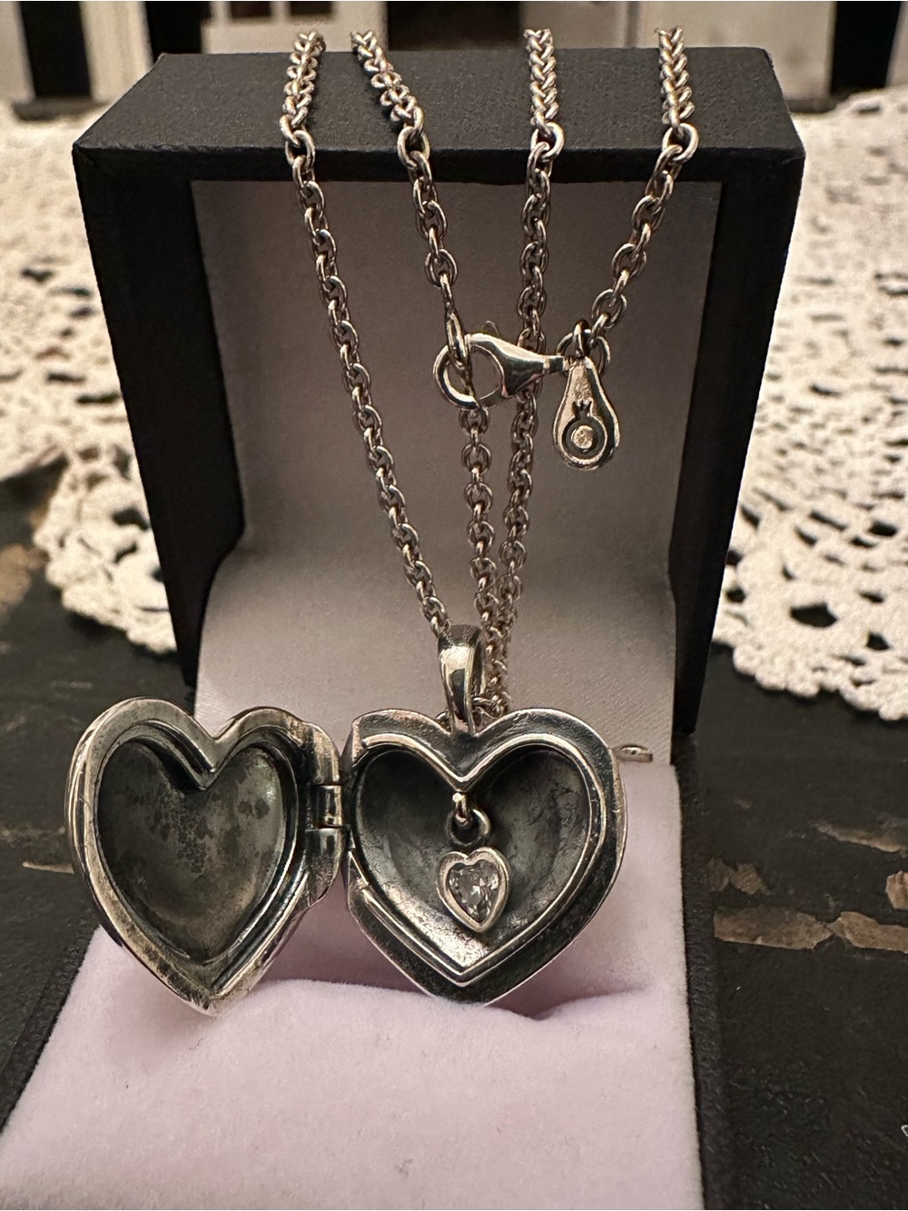 Genuine Pandora RARE Retired Heart Locket Classic 17” Chain Necklace ALE S925